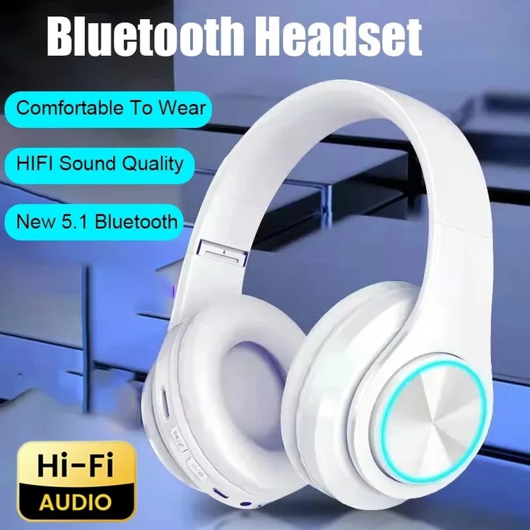 RGB Wireless Over-Ear Headphones with HiFi Stereo Sound & LED Lighting