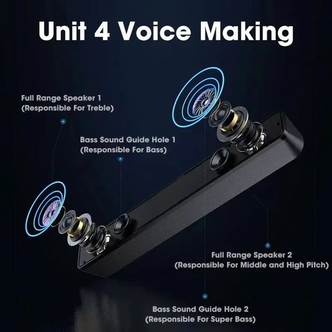 PC Bluetooth Soundbar Speaker – USB Powered Wireless & Wired Audio System