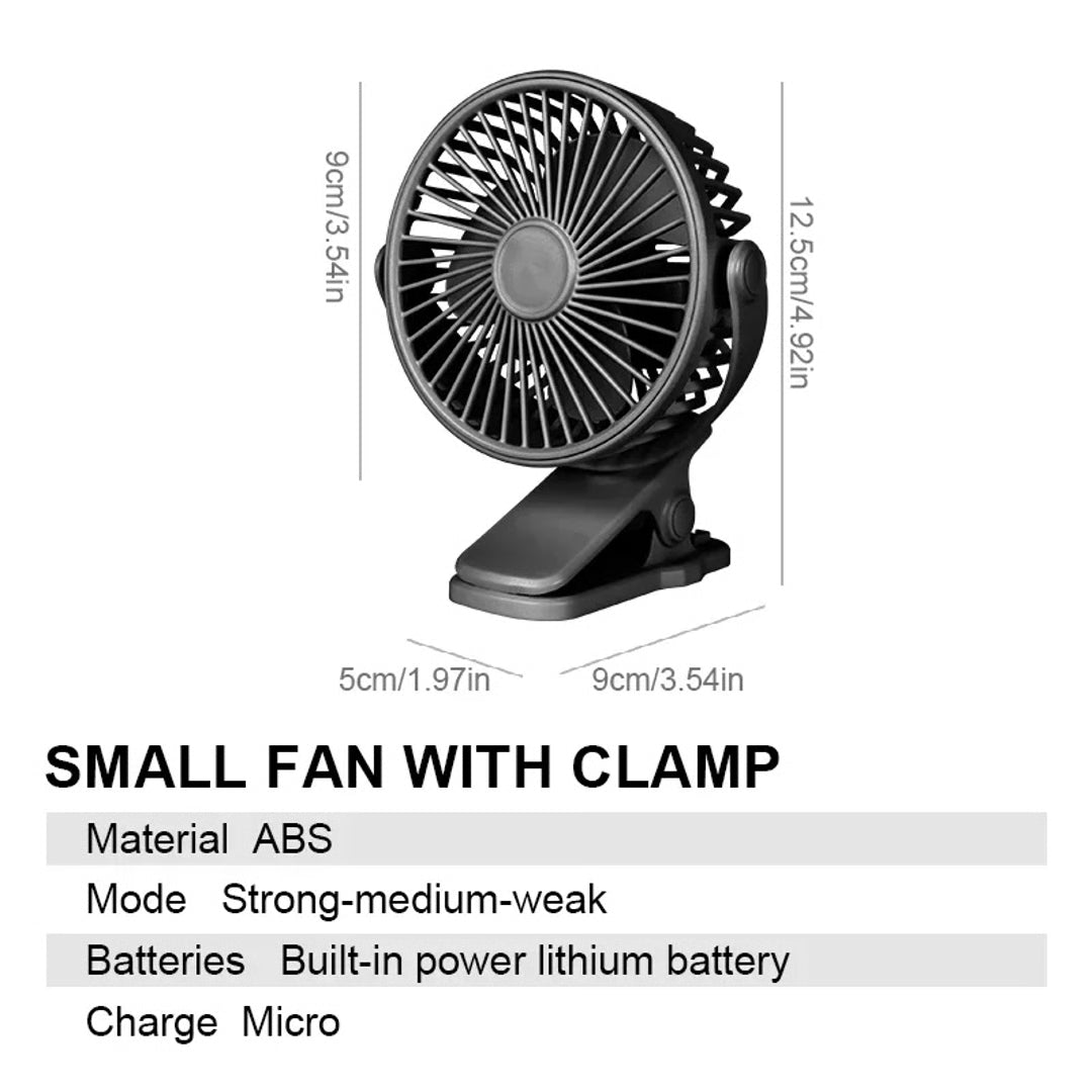Portable USB Rechargeable Clip-On Table Fan with Night Light