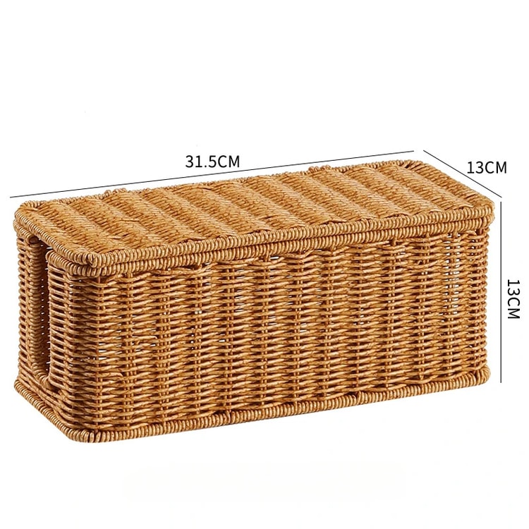 Handmade Rattan Cable Management Box with Desk Cord Organizer