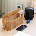 Handmade Rattan Cable Management Box with Desk Cord Organizer
