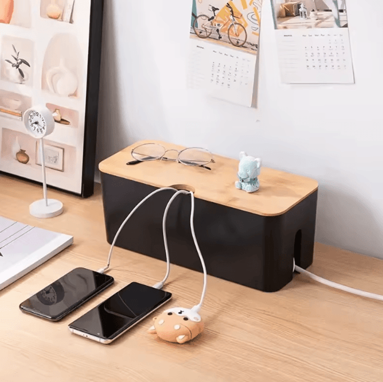 Wooden Cable Management Box for Power Strips & Charger Organization