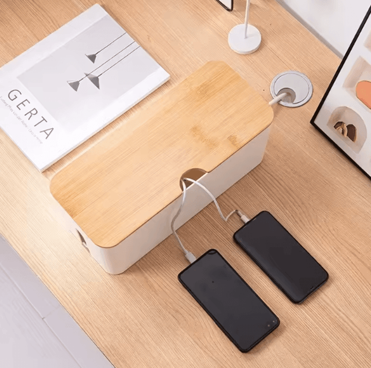 Wooden Cable Management Box for Power Strips & Charger Organization
